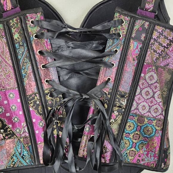 Women's Multicolor Two-Piece Lace Up Push-Up Tank Corset Bustier Size Large - Picture 8 of 10